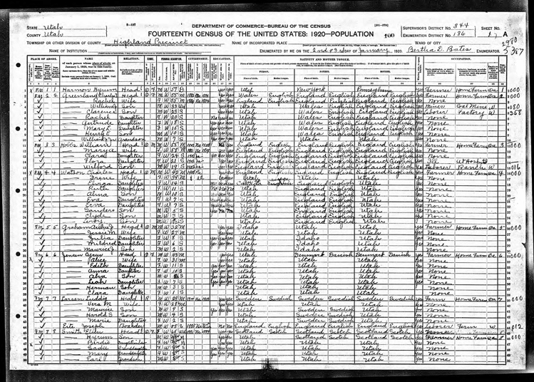 Highland 1920 U.S. Census page 1