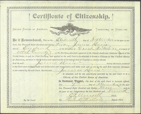James Davis’ Citizenship Certificate