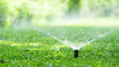 Sprinkler watering grass