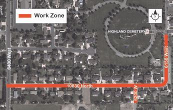 Map showing road closure areas