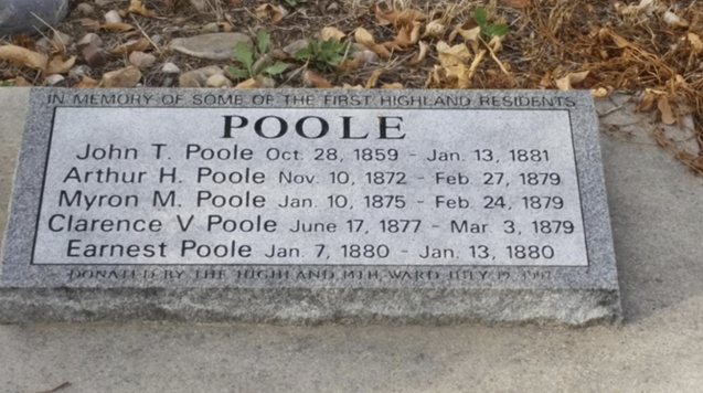 A gravestone marking members of the Poole family