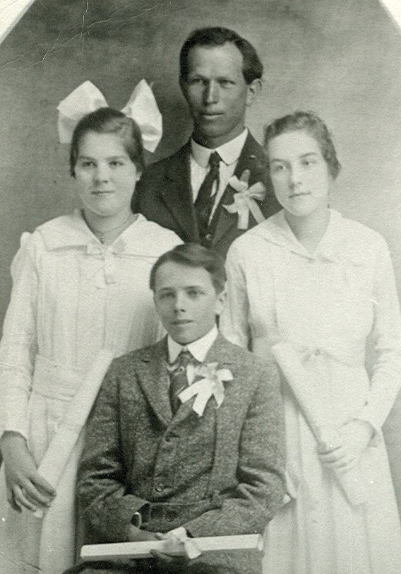 1917 Grad, Beulah Orr, O.C. Day teacher, Zella Zabriskie, front Leland Adamson