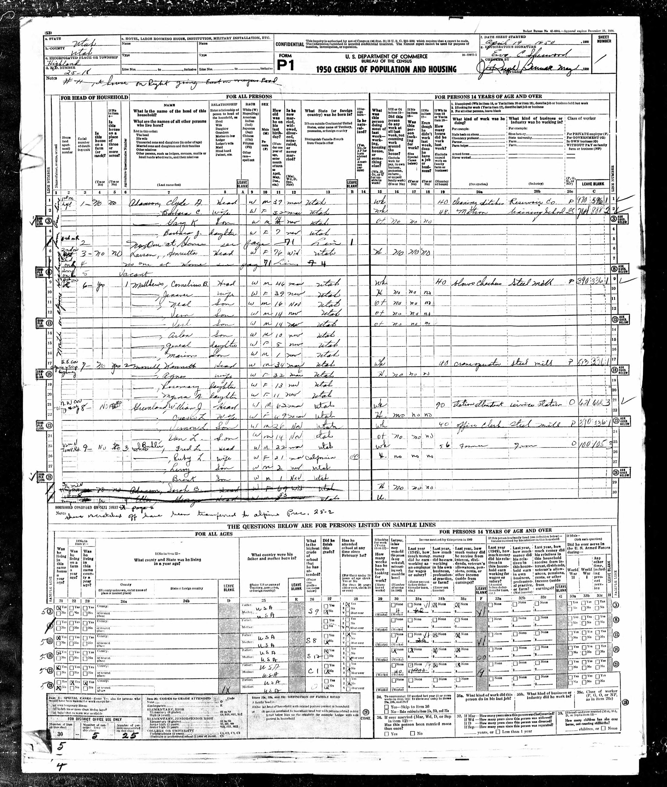 Highland 1950 Census p2